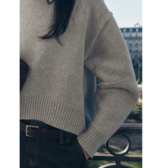 NWT Zara Pleated Sleeve Knit Sweater Pullover Wool Blend in Gray 3920/180 - Picture 11 of 15